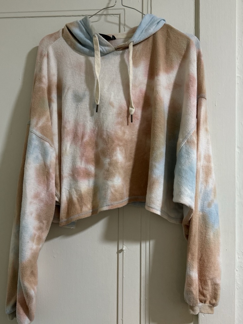 Urban Outfitters Pastel Tie-Dye Cropped Hoodie - Blue, Pink, Tan